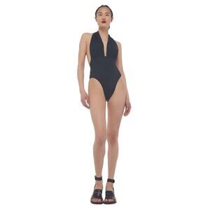Norma Kalama Halter Low Back Mio Swim One Piece Womens New Black XL